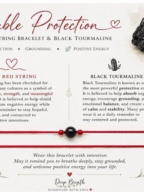 Breath Red String Bracelet with Black Tourmaline, protection bracelet , energy